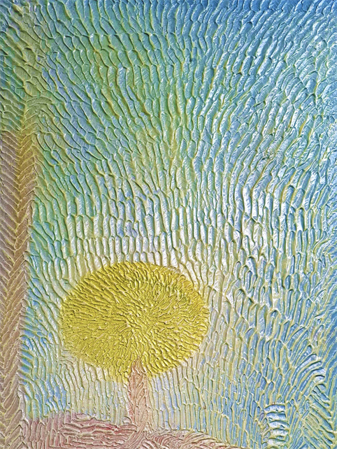 Multidimensional Relief Mural Picture of Beautiful Tree And Sky, in Blue Green And Dash Of Red. Art Picture At The Art Gallery Lomas De Chapultepec Mexico CDMX
